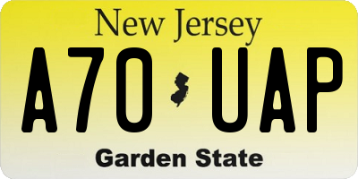 NJ license plate A70UAP