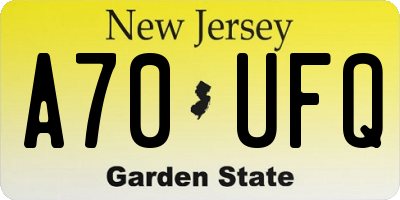 NJ license plate A70UFQ