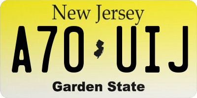 NJ license plate A70UIJ