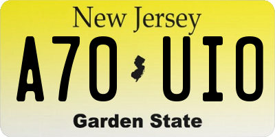 NJ license plate A70UIO