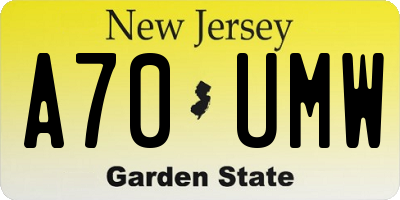NJ license plate A70UMW
