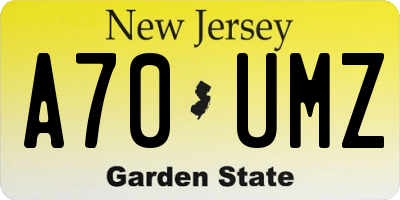 NJ license plate A70UMZ