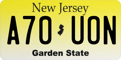 NJ license plate A70UON