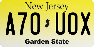 NJ license plate A70UOX