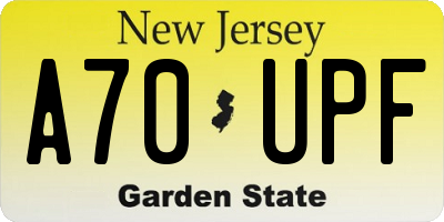 NJ license plate A70UPF