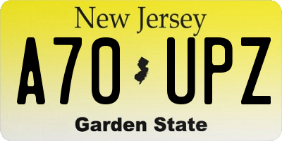 NJ license plate A70UPZ