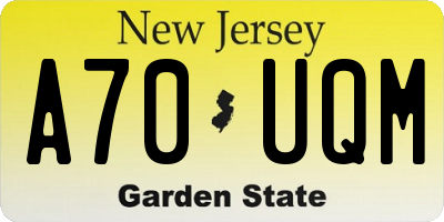 NJ license plate A70UQM