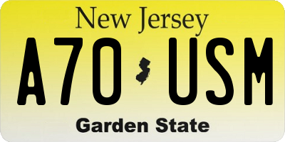 NJ license plate A70USM