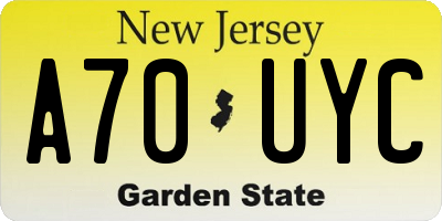 NJ license plate A70UYC
