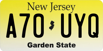 NJ license plate A70UYQ