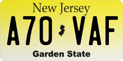 NJ license plate A70VAF