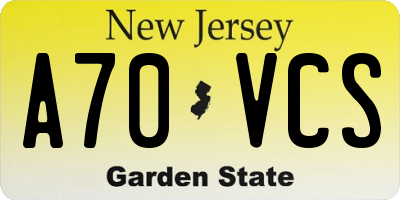 NJ license plate A70VCS