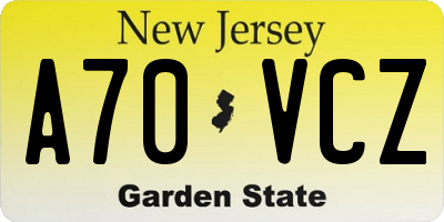 NJ license plate A70VCZ