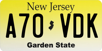 NJ license plate A70VDK