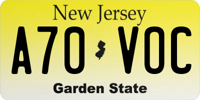 NJ license plate A70VOC