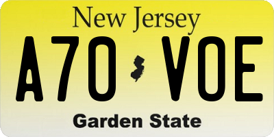 NJ license plate A70VOE