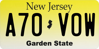NJ license plate A70VOW