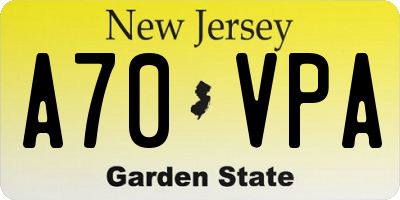NJ license plate A70VPA