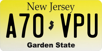 NJ license plate A70VPU
