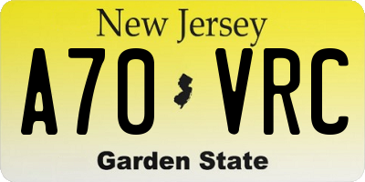 NJ license plate A70VRC