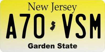 NJ license plate A70VSM
