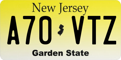 NJ license plate A70VTZ