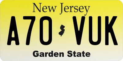 NJ license plate A70VUK