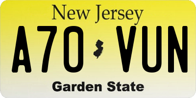 NJ license plate A70VUN