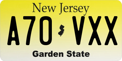 NJ license plate A70VXX