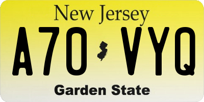 NJ license plate A70VYQ
