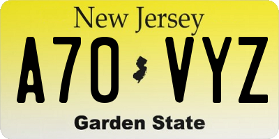 NJ license plate A70VYZ