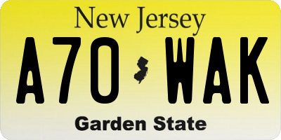 NJ license plate A70WAK