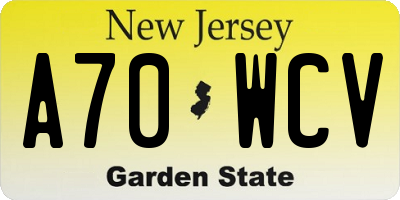 NJ license plate A70WCV