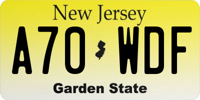 NJ license plate A70WDF