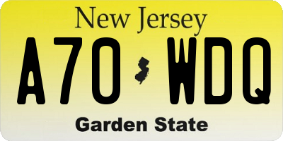 NJ license plate A70WDQ