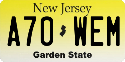 NJ license plate A70WEM