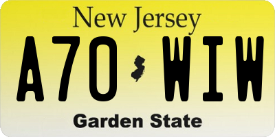 NJ license plate A70WIW