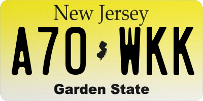 NJ license plate A70WKK