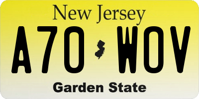 NJ license plate A70WOV