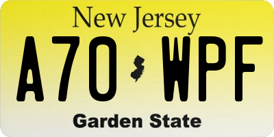 NJ license plate A70WPF
