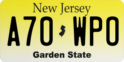 NJ license plate A70WPO