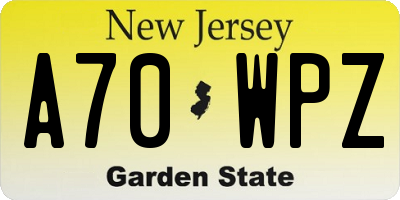 NJ license plate A70WPZ
