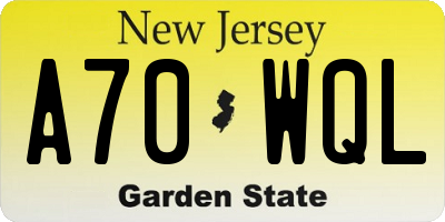 NJ license plate A70WQL