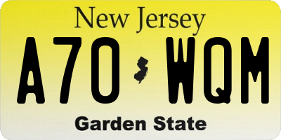NJ license plate A70WQM