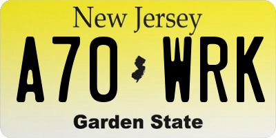 NJ license plate A70WRK
