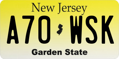 NJ license plate A70WSK