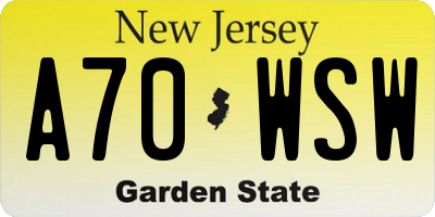 NJ license plate A70WSW