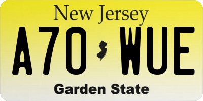 NJ license plate A70WUE