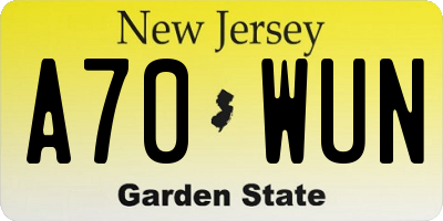 NJ license plate A70WUN