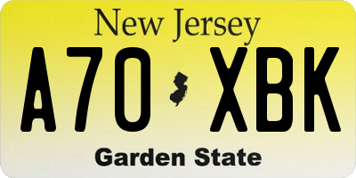 NJ license plate A70XBK